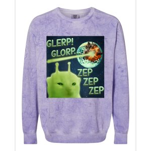 Funny Alien Cat Meme Glerp Glorp Zep Zep Colorblast Crewneck Sweatshirt