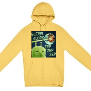 Funny Alien Cat Meme Glerp Glorp Zep Zep Premium Pullover Hoodie