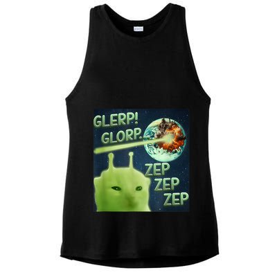 Funny Alien Cat Meme Glerp Glorp Zep Zep Ladies PosiCharge Tri-Blend Wicking Tank