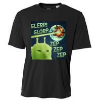 Funny Alien Cat Meme Glerp Glorp Zep Zep Cooling Performance Crew T-Shirt