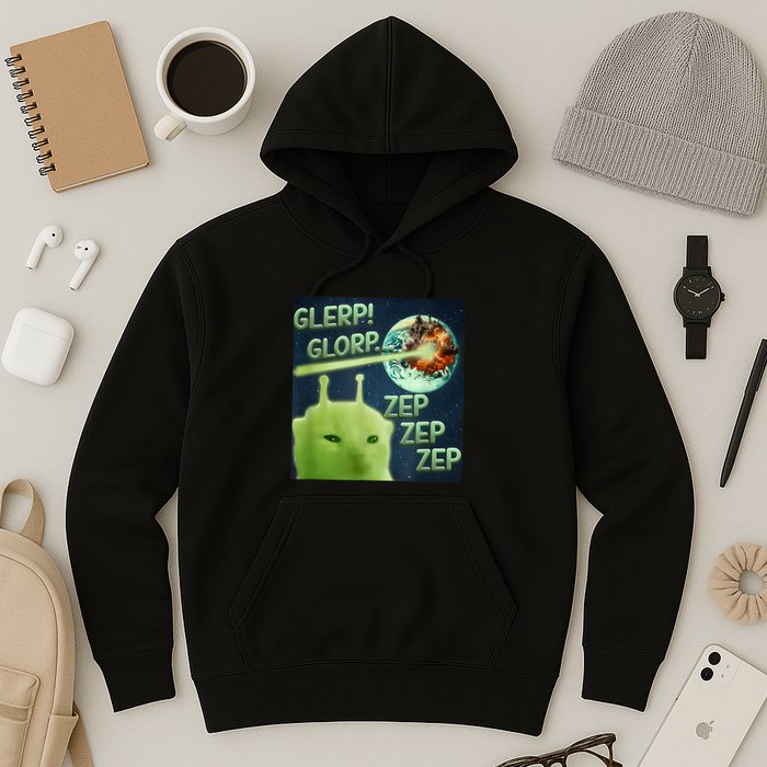Funny Alien Cat Meme Glerp Glorp Zep Zep Hoodie