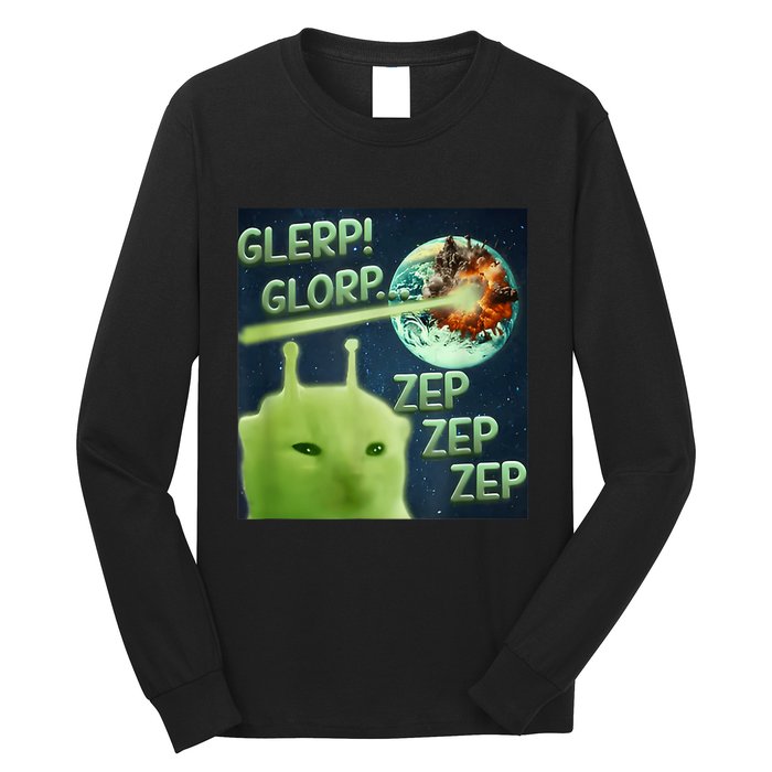 Funny Alien Cat Meme Glerp Glorp Zep Zep Long Sleeve Shirt