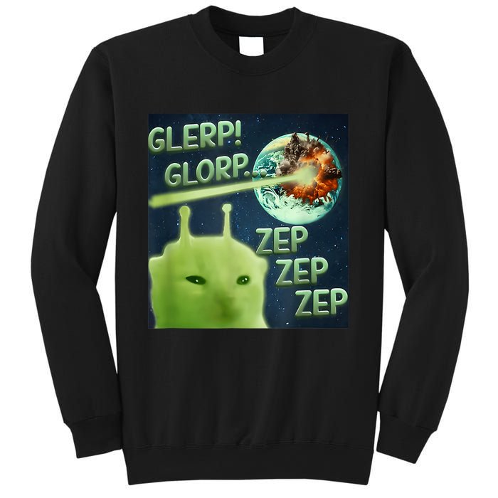 Funny Alien Cat Meme Glerp Glorp Zep Zep Sweatshirt