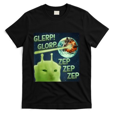 Funny Alien Cat Meme Glerp Glorp Zep Zep T-Shirt