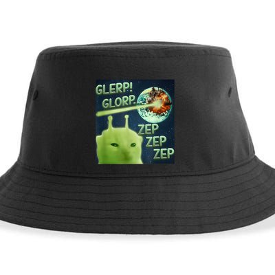 Funny Alien Cat Meme Glerp Glorp Zep Zep Sustainable Bucket Hat