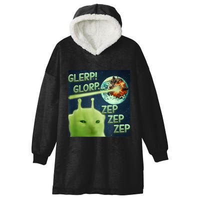 Funny Alien Cat Meme Glerp Glorp Zep Zep Hooded Wearable Blanket