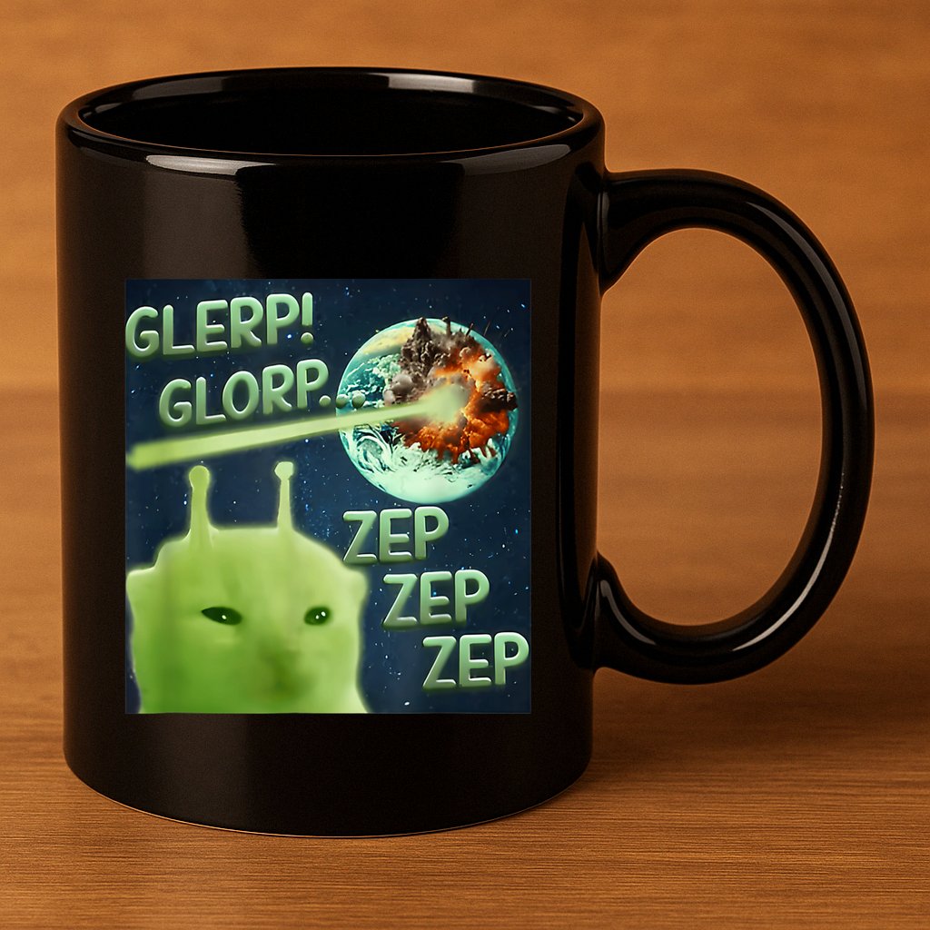 Funny Alien Cat Meme Glerp Glorp Zep Zep 11oz C Handle Ceramic Mug