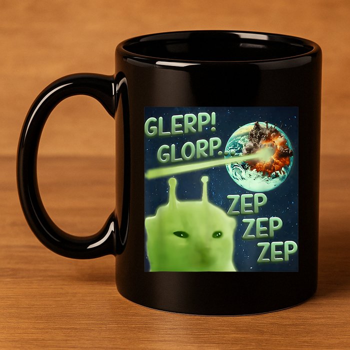 Funny Alien Cat Meme Glerp Glorp Zep Zep 11oz C Handle Ceramic Mug