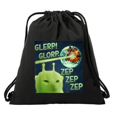 Funny Alien Cat Meme Glerp Glorp Zep Zep Drawstring Bag