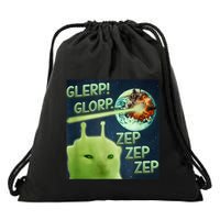 Funny Alien Cat Meme Glerp Glorp Zep Zep Drawstring Bag