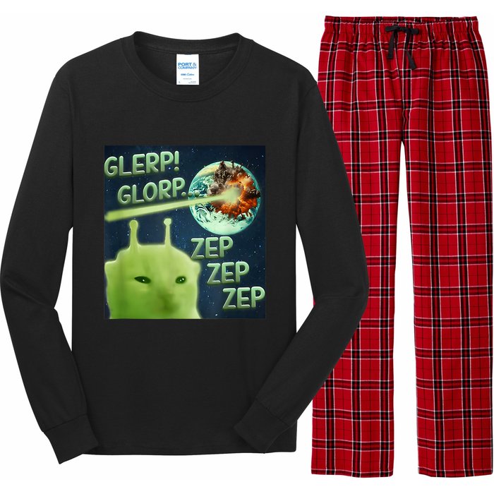 Funny Alien Cat Meme Glerp Glorp Zep Zep Long Sleeve Pajama Set