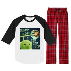 Funny Alien Cat Meme Glerp Glorp Zep Zep Raglan Sleeve Pajama Set