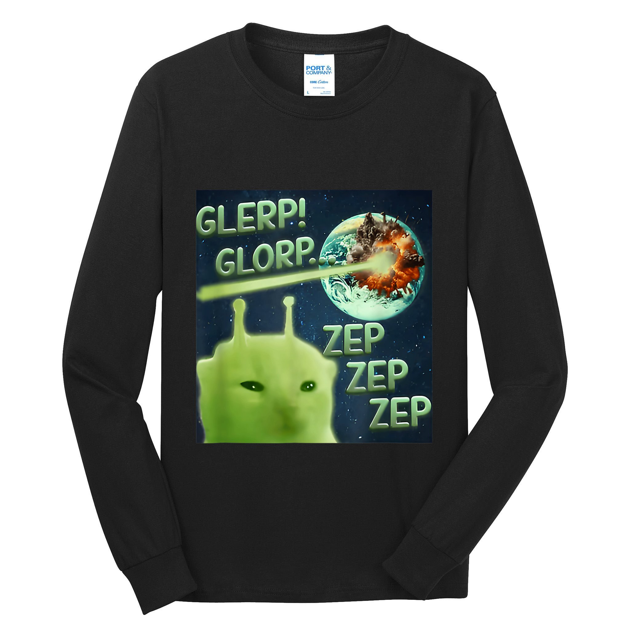 Funny Alien Cat Meme Glerp Glorp Zep Zep Tall Long Sleeve T-Shirt