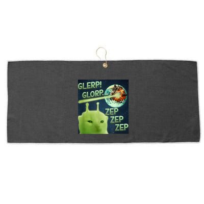 Funny Alien Cat Meme Glerp Glorp Zep Zep Large Microfiber Waffle Golf Towel
