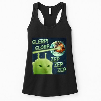 Funny Alien Cat Meme Glerp Glorp Zep Zep Womens Tank Top