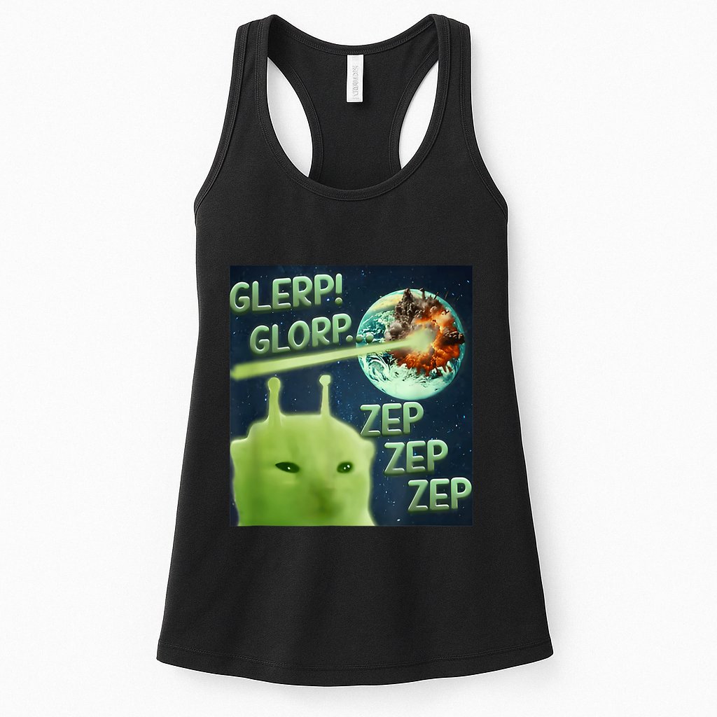 Funny Alien Cat Meme Glerp Glorp Zep Zep Womens Tank Top