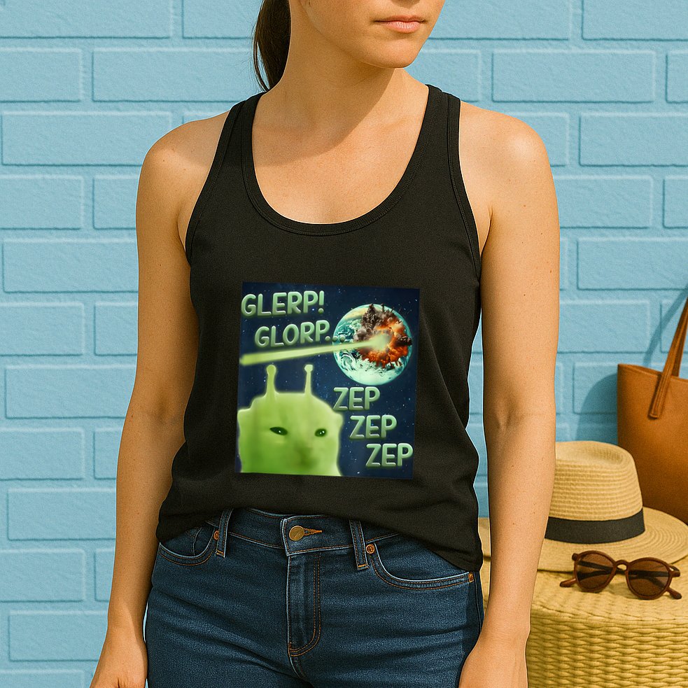 Funny Alien Cat Meme Glerp Glorp Zep Zep Womens Tank Top