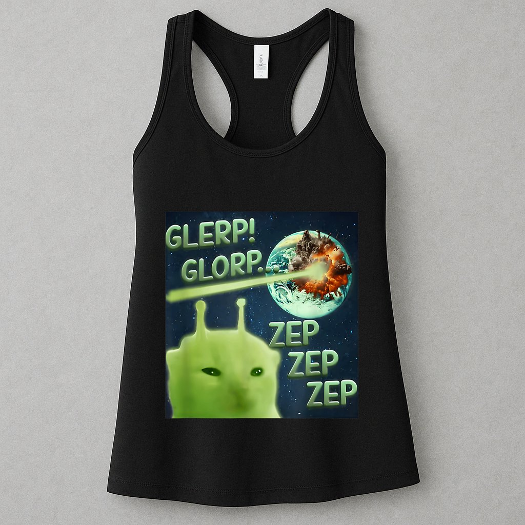 Funny Alien Cat Meme Glerp Glorp Zep Zep Womens Tank Top