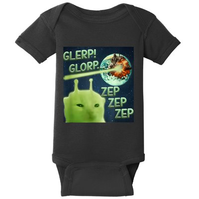 Funny Alien Cat Meme Glerp Glorp Zep Zep Baby Bodysuit