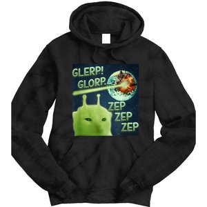 Funny Alien Cat Meme Glerp Glorp Zep Zep Tie Dye Hoodie