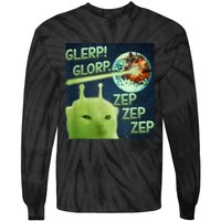 Funny Alien Cat Meme Glerp Glorp Zep Zep Tie-Dye Long Sleeve Shirt