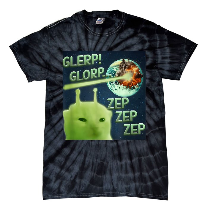 Funny Alien Cat Meme Glerp Glorp Zep Zep Tie-Dye T-Shirt