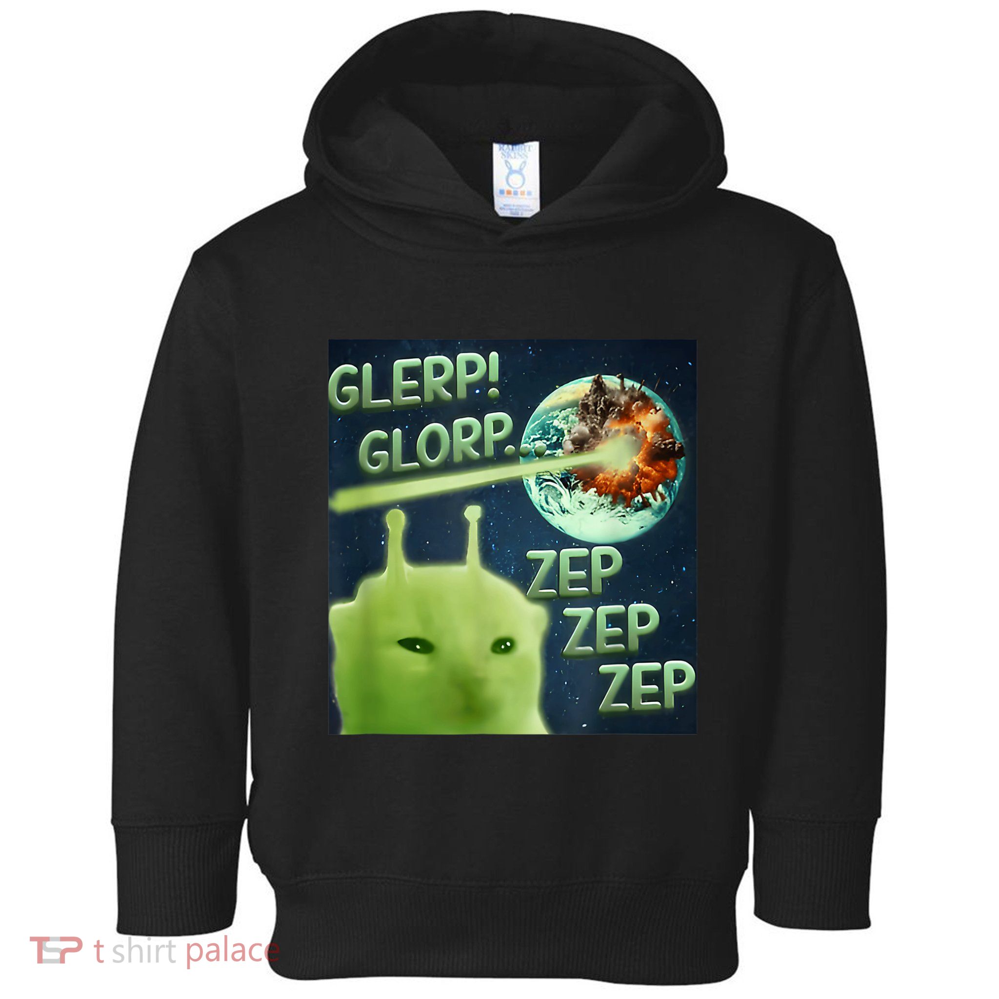 Funny Alien Cat Meme Glerp Glorp Zep Zep Toddler Hoodie