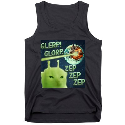 Funny Alien Cat Meme Glerp Glorp Zep Zep Tank Top