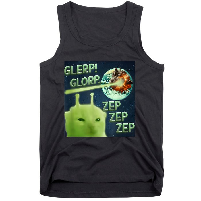 Funny Alien Cat Meme Glerp Glorp Zep Zep Tank Top