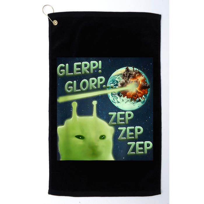 Funny Alien Cat Meme Glerp Glorp Zep Zep Golf Towel