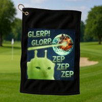 Funny Alien Cat Meme Glerp Glorp Zep Zep Golf Towel