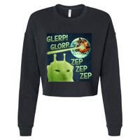 Funny Alien Cat Meme Glerp Glorp Zep Zep Cropped Pullover Crew