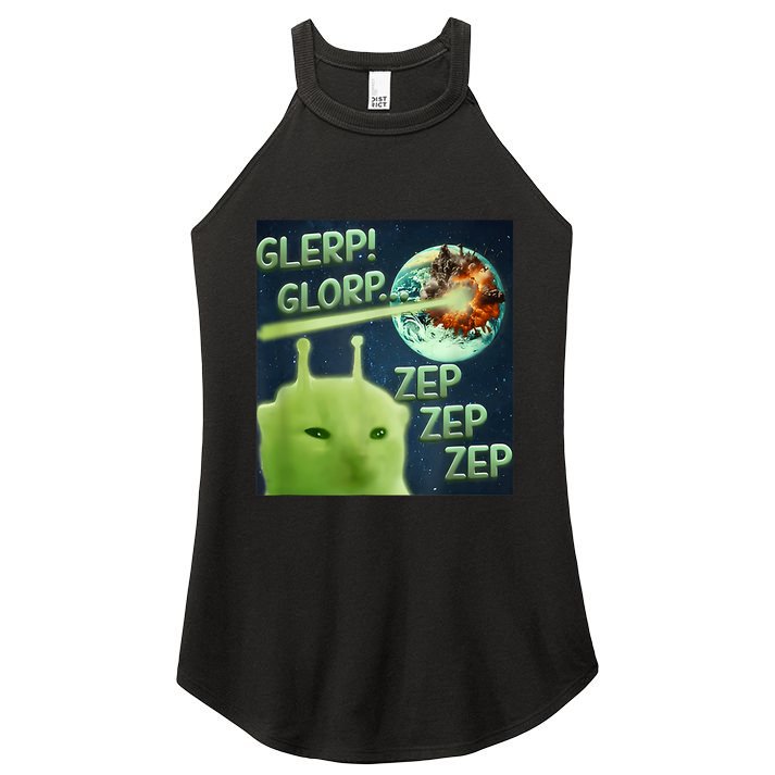 Funny Alien Cat Meme Glerp Glorp Zep Zep Women's Perfect Tri Rocker Tank