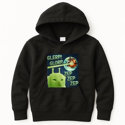 Funny Alien Cat Meme Glerp Glorp Zep Zep Kids Hoodie