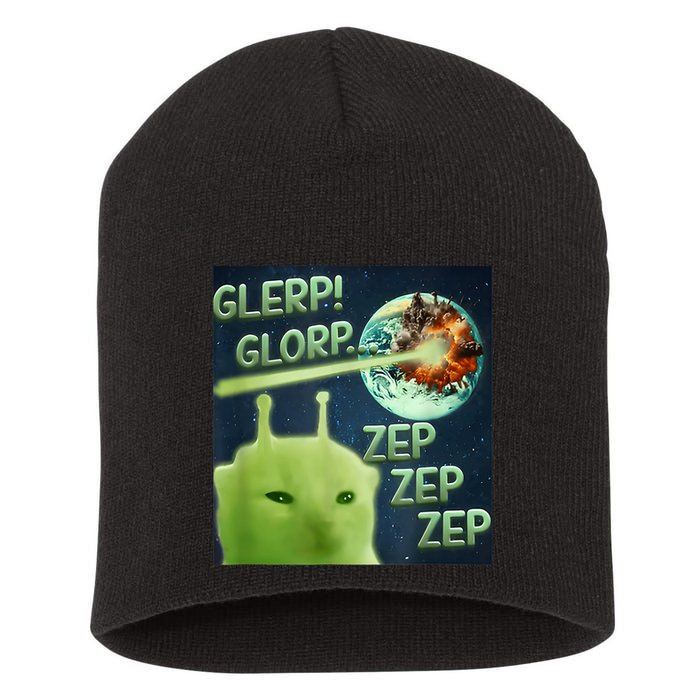 Funny Alien Cat Meme Glerp Glorp Zep Zep Short Acrylic Beanie