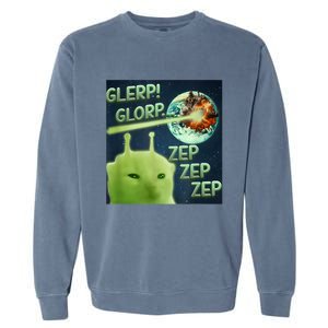 Funny Alien Cat Meme Glerp Glorp Zep Zep Garment-Dyed Sweatshirt