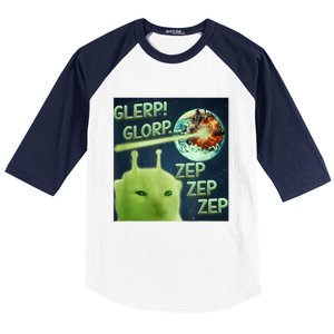 Funny Alien Cat Meme Glerp Glorp Zep Zep Baseball Sleeve Shirt