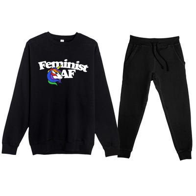 Feminist Af Cute Retro Rainbow Gift Premium Crewneck Sweatsuit Set