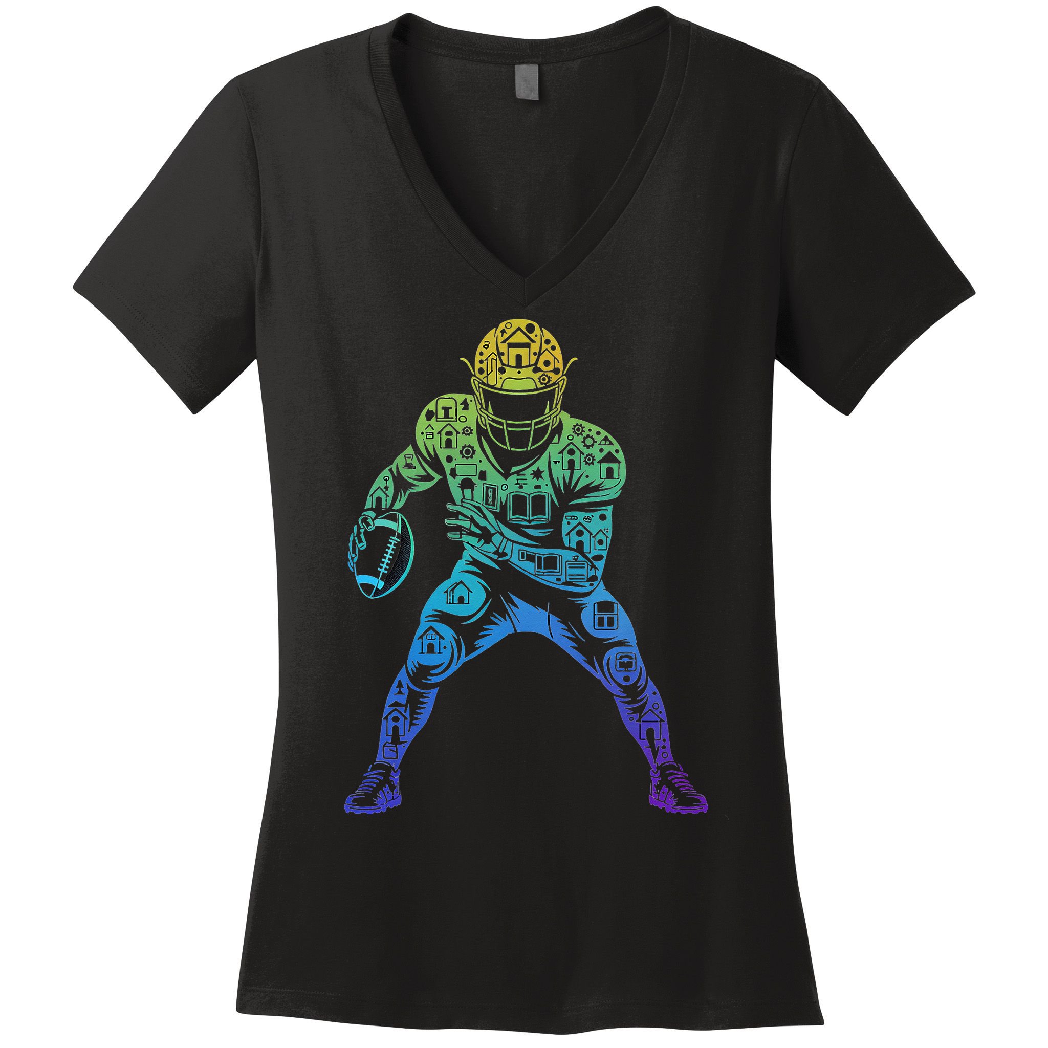 Football Apparel Center Player Coach Football Women's V-Neck T-Shirt