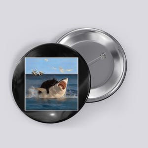 Funny Art & Cat Lover Quote Cat Biting Shark Cool Fat Cat Gift Button