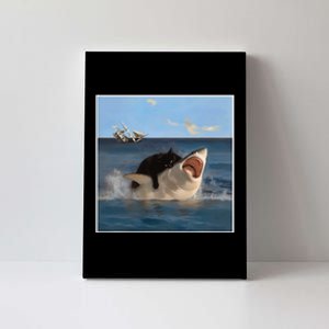 Funny Art & Cat Lover Quote Cat Biting Shark Cool Fat Cat Gift Canvas