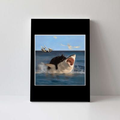 Funny Art & Cat Lover Quote Cat Biting Shark Cool Fat Cat Gift Canvas