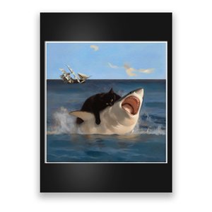 Funny Art & Cat Lover Quote Cat Biting Shark Cool Fat Cat Gift Poster