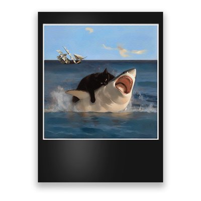 Funny Art & Cat Lover Quote Cat Biting Shark Cool Fat Cat Gift Poster