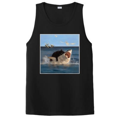 Funny Art & Cat Lover Quote Cat Biting Shark Cool Fat Cat Gift PosiCharge Competitor Tank