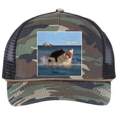 Funny Art & Cat Lover Quote Cat Biting Shark Cool Fat Cat Gift Retro Rope Trucker Hat Cap