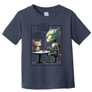 Funny Alien Cat Earth Invasion Cat Joke Cartoon Design Toddler T-Shirt