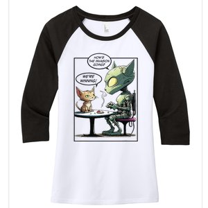 Funny Alien Cat Earth Invasion Cat Joke Cartoon Design Women's Tri-Blend 3/4-Sleeve Raglan Shirt