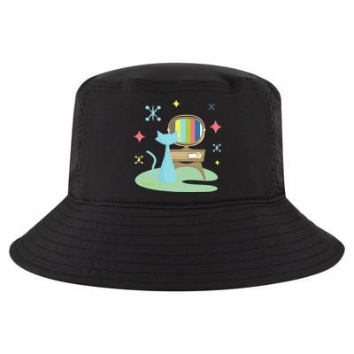 Funny Atomic Cat Watching Retro Television With Vintage Vib Cool Comfort Performance Bucket Hat