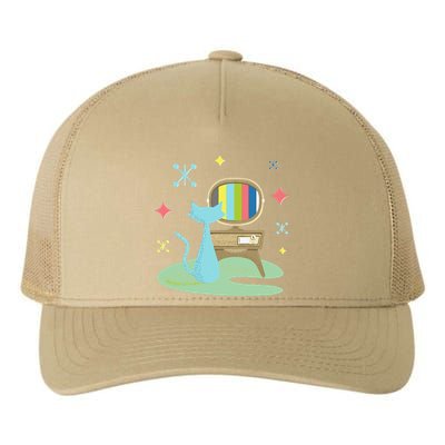 Funny Atomic Cat Watching Retro Television With Vintage Vib Yupoong Adult 5-Panel Trucker Hat